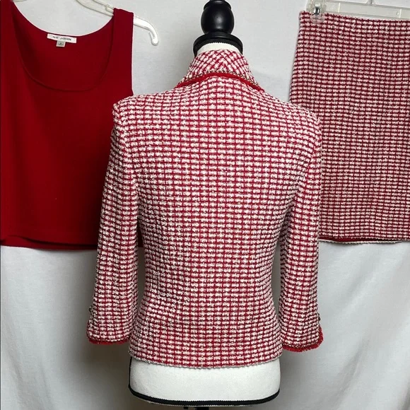 St. John couture metallic crystal gold chain trim 3 pc knit boucle Tweed - Picture 8 of 17